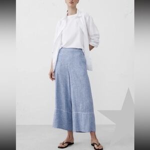 Banana Republic Light Blue Linen-Blend Wide-Leg Cropped Pants